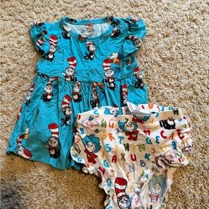 Posh Peanut Turquoise Dr. Seuss Cat in the Hat Dress and Alphabet Bloomer Set